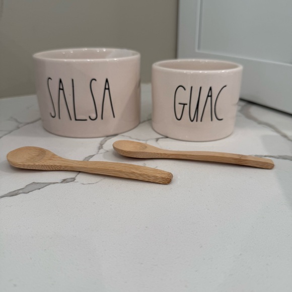 Rae Dunn, Guac and Salsa Bowls with Wooden Spoons - Picture 2 of 6